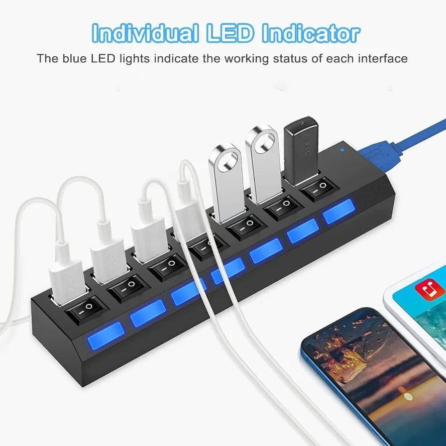 Hub USB 3.0 de 7 puertos con interruptores