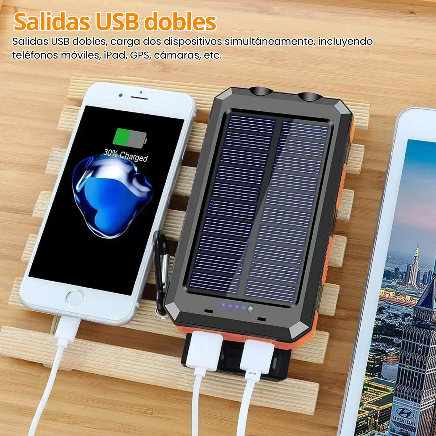 Power Bank Solar de 20000mAh: Carga rápida y resistencia total.