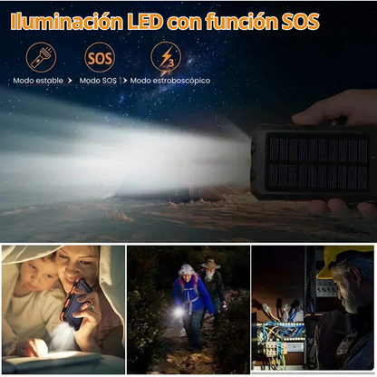 Power Bank Solar de 20000mAh: Carga rápida y resistencia total.